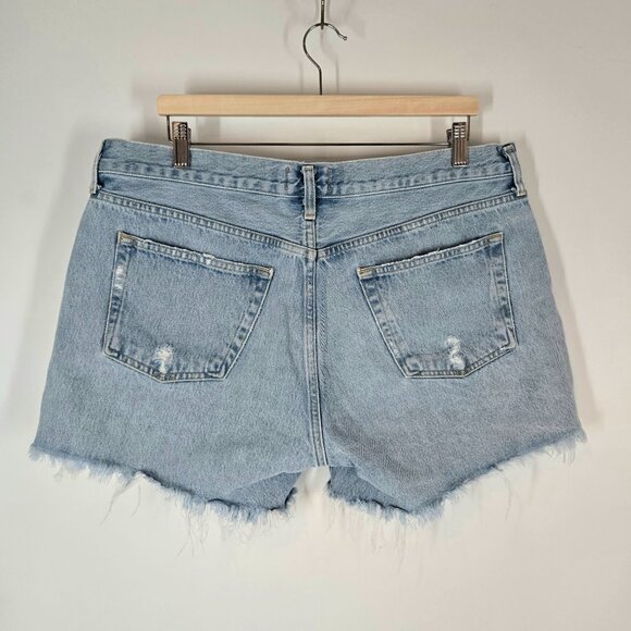 Agolde Light Wash Parker Long Distressed Denim Shorts High Rise Women's Size 33 - Picture 4 of 9